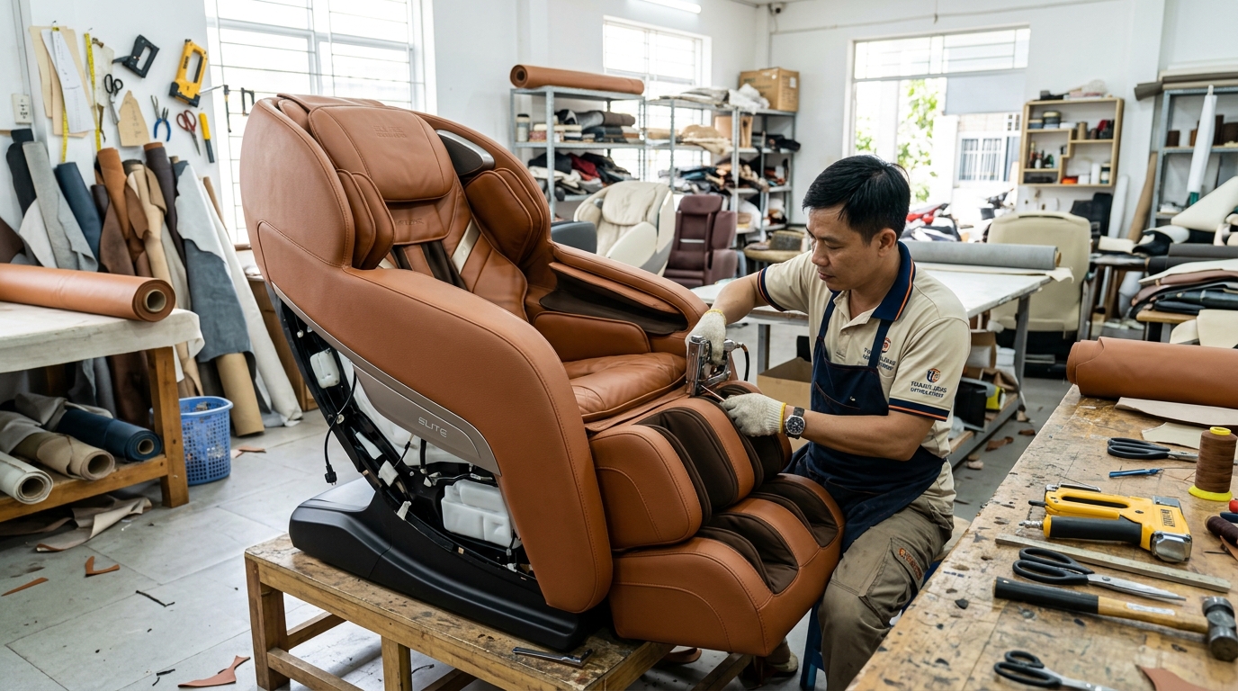 Bọc Da Ghế Massage Toàn Thân Tận Nhà: Bảng Giá & Da PU May Túi Khí 2026
