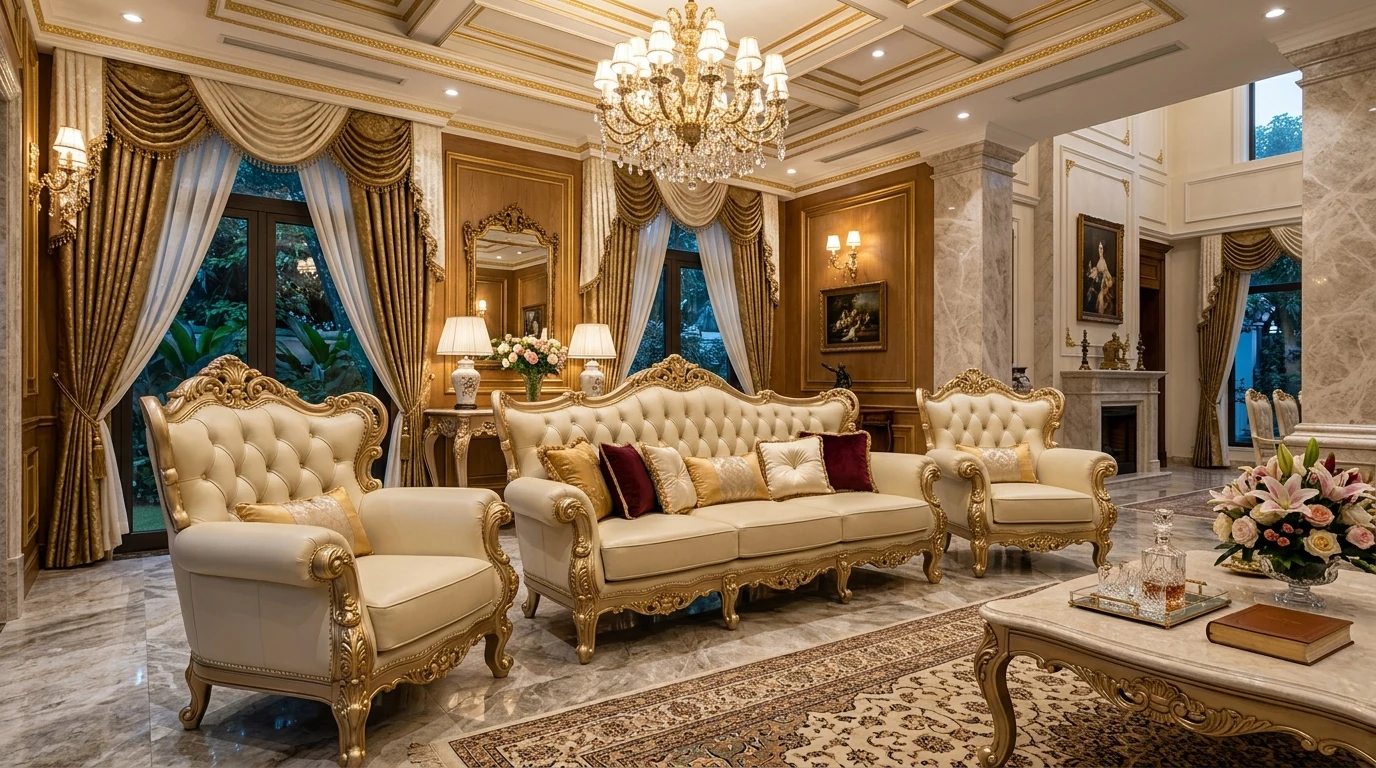 Dự án bọc sofa tân cổ điển da Ý cao cấp tại biệt thự Bắc Ninh