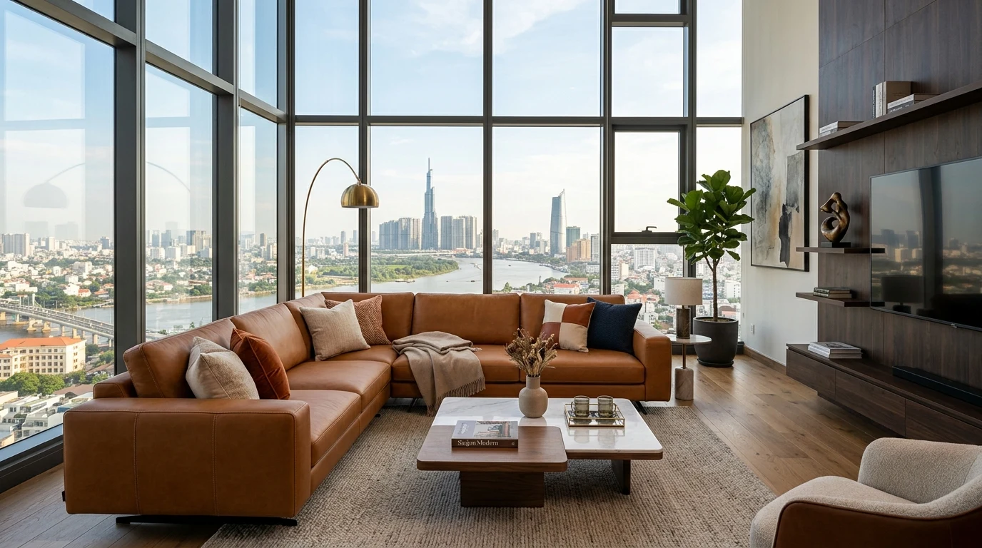 Dự án bọc sofa da bò Ý Thảo Điền