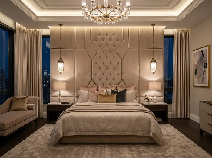 Cận cảnh đường kim chỉ may vách ốp đầu giường bọc da bò Ý