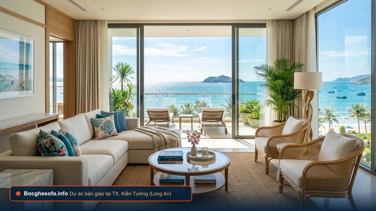 Dịch vụ bọc ghế sofa da bò Ý và vải nỉ cao cấp tại TX. Kiến Tường Long An